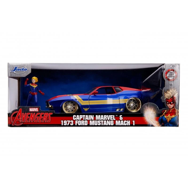 Jada Toys 1973 Mustang Mach 1 With Captain Marvel Figure Hollywood Rides 1:24 Scale Die Cast Vehicle 1 Jada Toys 1973 Mustang Mach 1 With Captain Marvel Figure Hollywood Rides 1:24 Scale Die Cast Vehicle